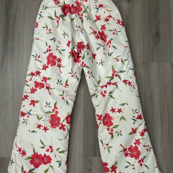 Lands' End White Jacket with Red Floral Accents snow pants - Picture 2 of 4